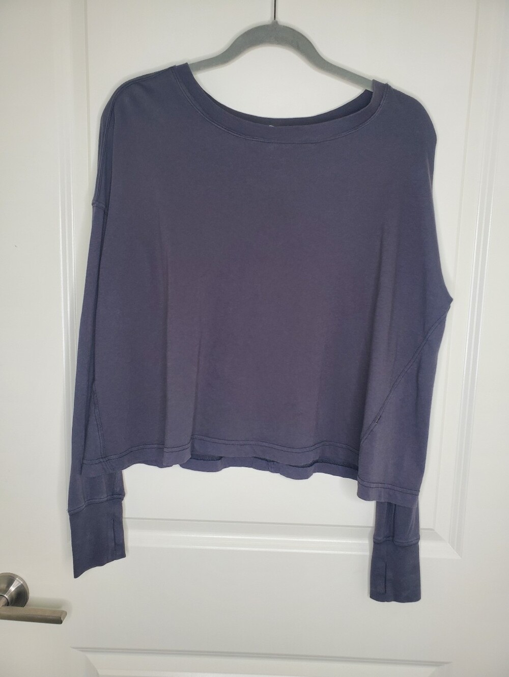 Free People Movement Victory Lap Gray Cotton Long Sleeve Top - Picture 3 of 8